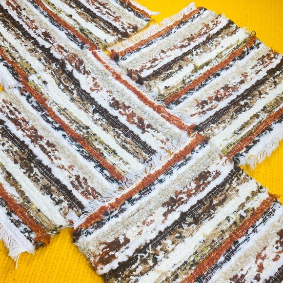 70s Handwoven Striped Thick Placemats Set of 4 Retro Cottagecore Fall Table - Picture 4 of 11